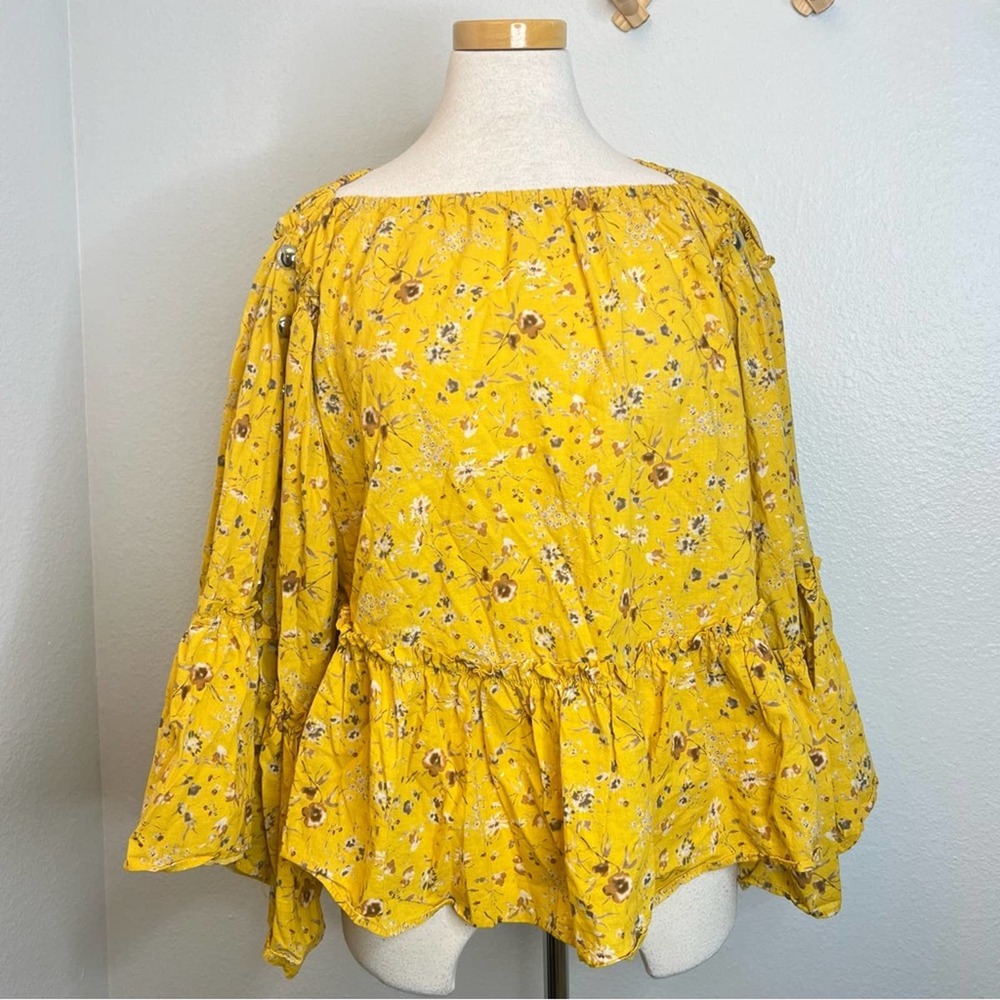 Aniye By Bell Sleeve Yellow Floral Boho Peasant Top